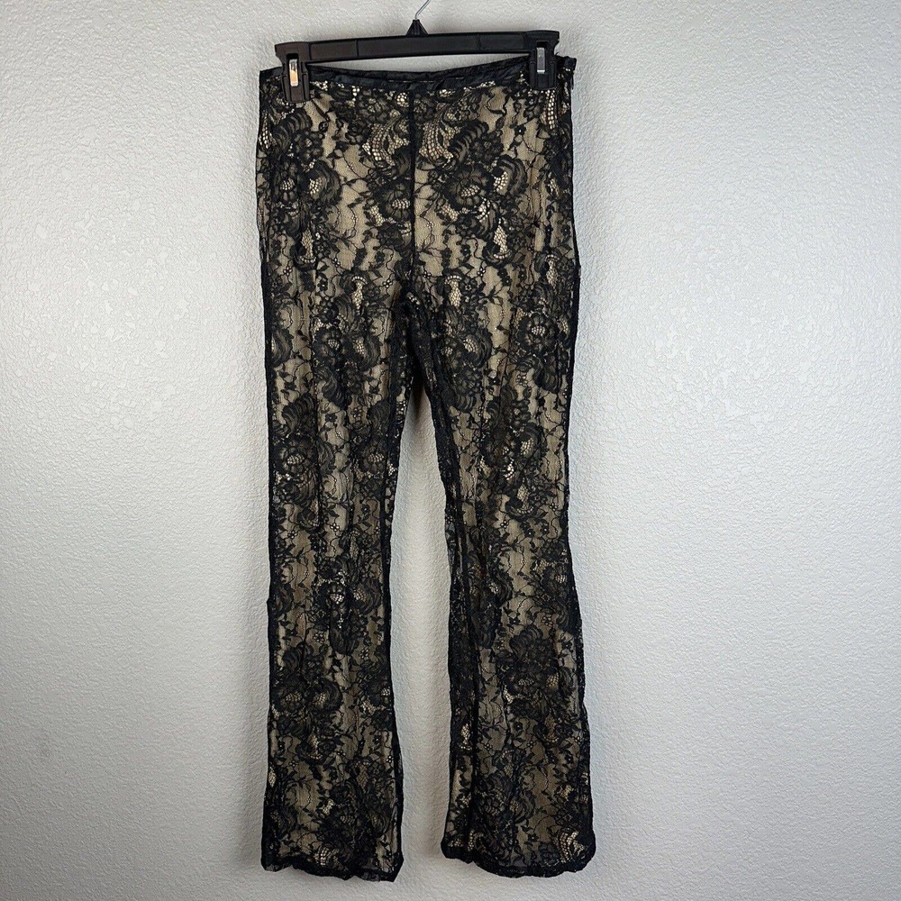 River Island Black Lace Boot Cut Pants with Nude Lining